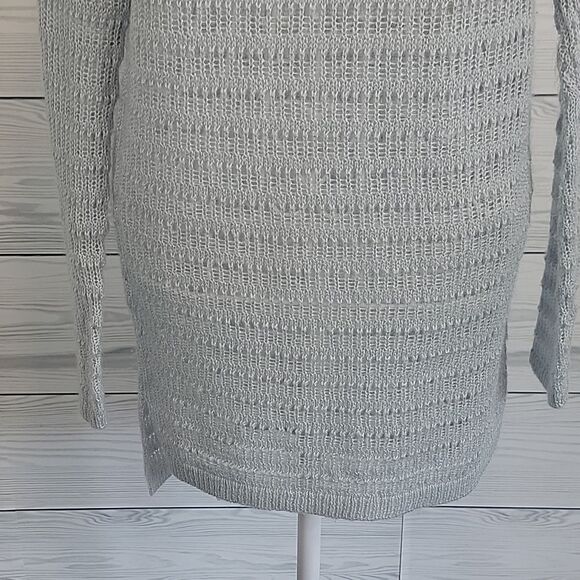 Frenchi Crocheted Knit Pullover Sweater Light Blue Grey Womens Size S - Picture 3 of 10